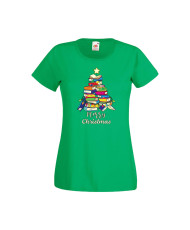 Дамска тениска Коледа Елха от книги Весела Коледа Books Xmas Tree 2