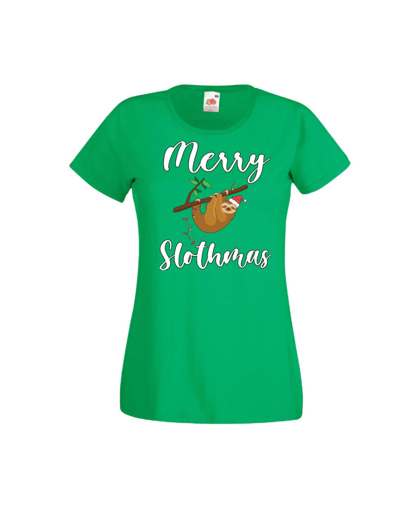 Дамска тениска Коледа Merry Slothmas