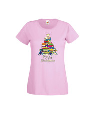 Дамска тениска Коледа Елха от книги Весела Коледа Books Xmas Tree 2