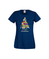 Дамска тениска Коледа Елха от книги Весела Коледа Books Xmas Tree 2