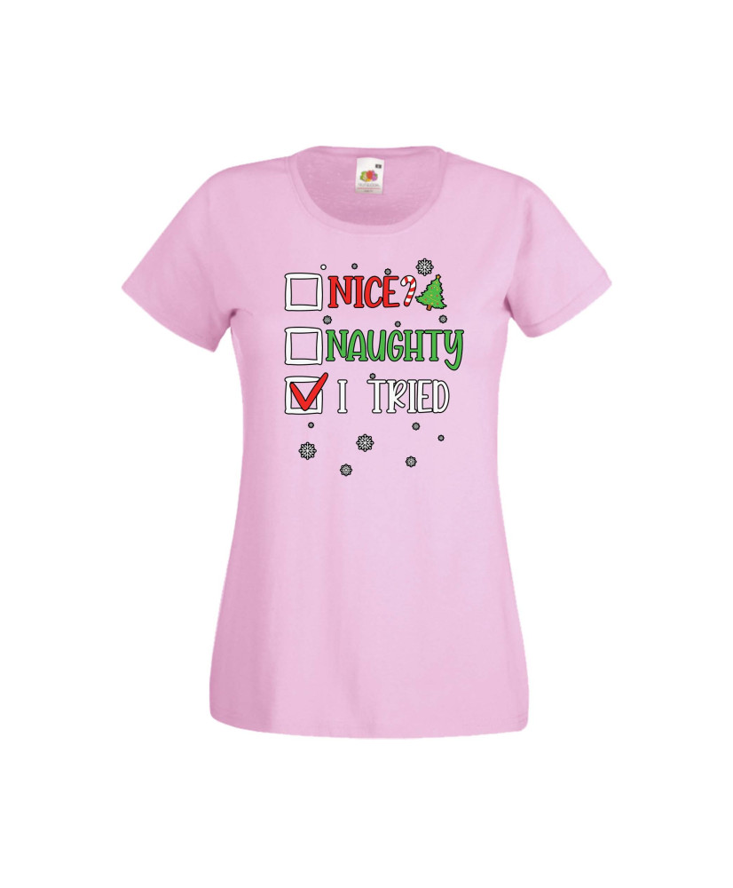 Дамска тениска Коледа Nice Naughty I Tried Дамска тениска Коледа Nice Naughty I Tried