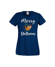 Дамска тениска Коледа Merry Slothmas