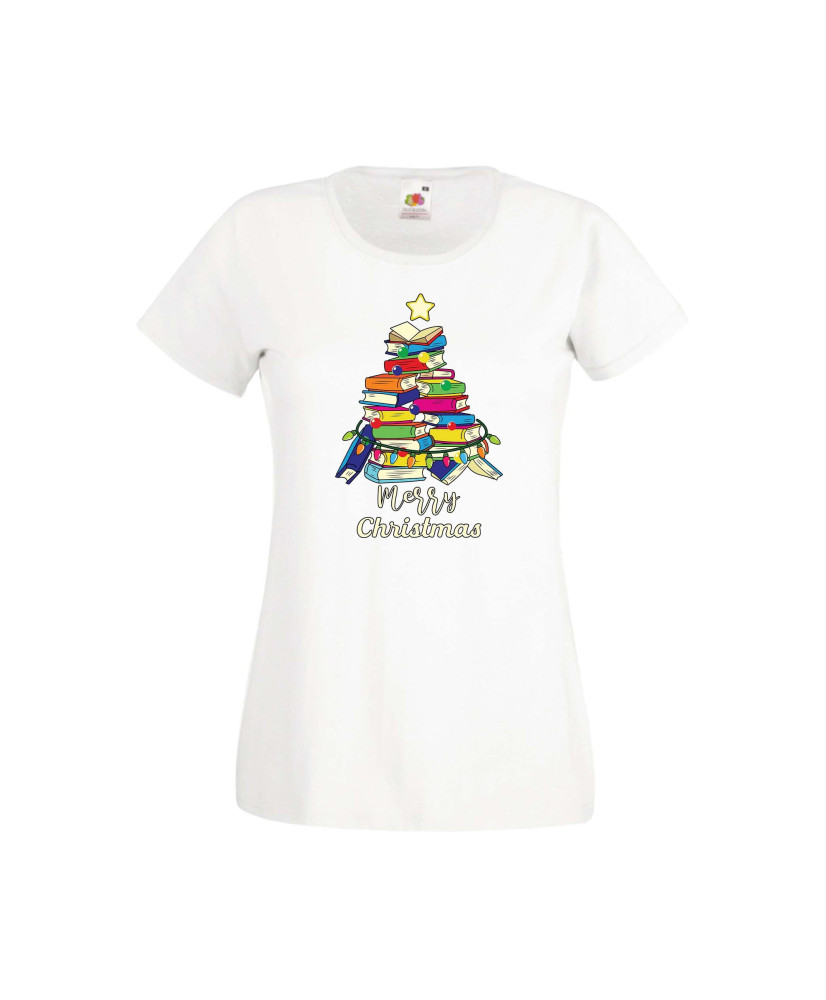 Дамска тениска Коледа Елха от книги Весела Коледа Books Xmas Tree 2 Дамска тениска Коледа Елха от книги Весела Коледа Books Xmas Tree 2