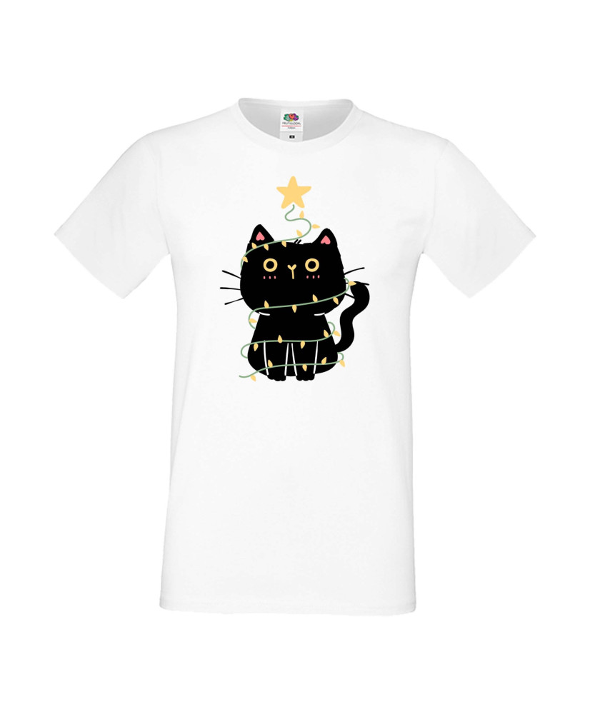 Мъжка тениска Коледа Котка Коледно дърво Black Cat Xmas Tree 2
