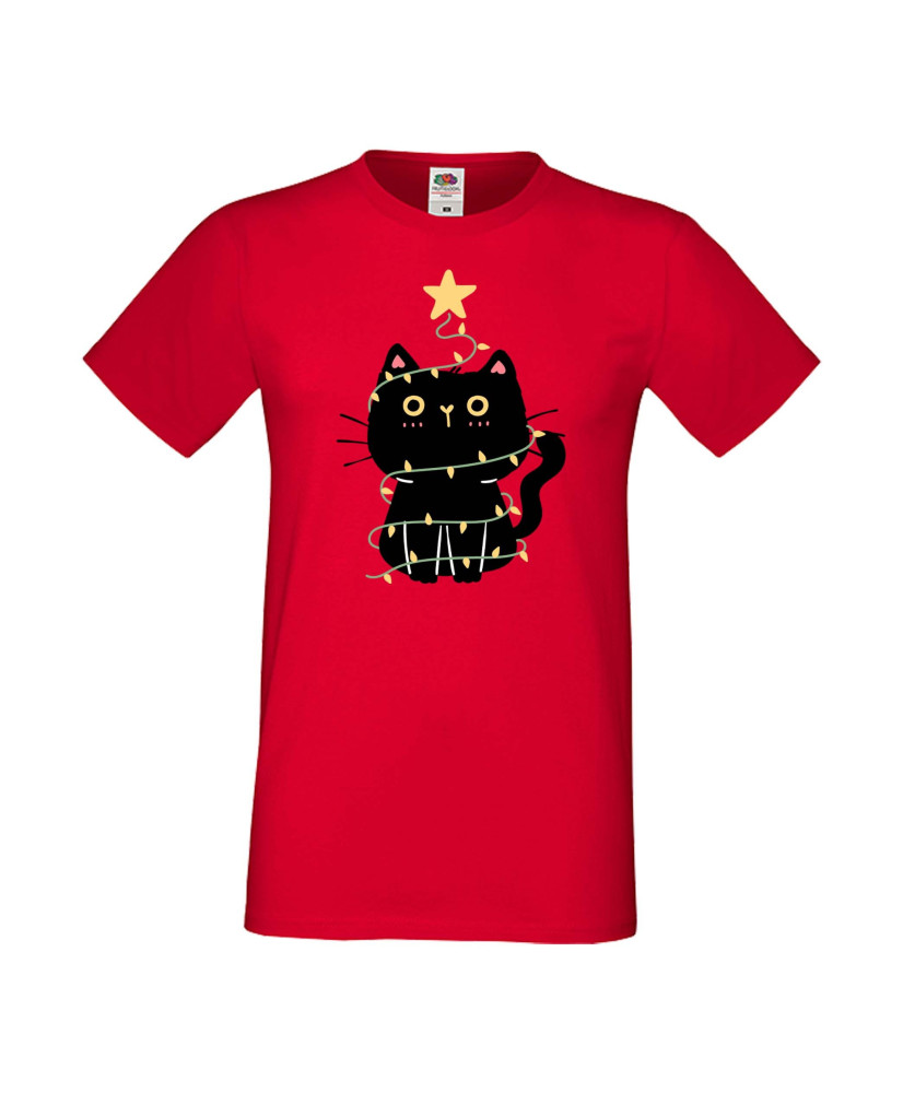 Мъжка тениска Коледа Котка Коледно дърво Black Cat Xmas Tree 2