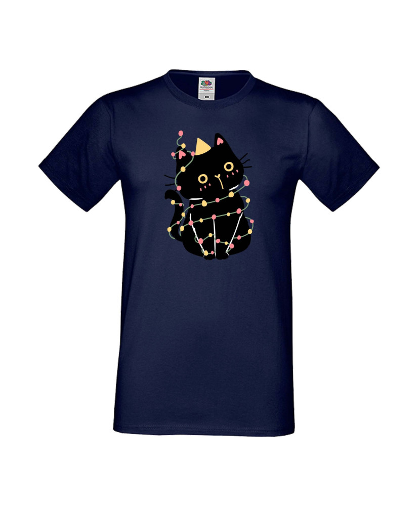 Мъжка тениска Коледа Котка Коледно дърво Black Cat Xmas Tree 1