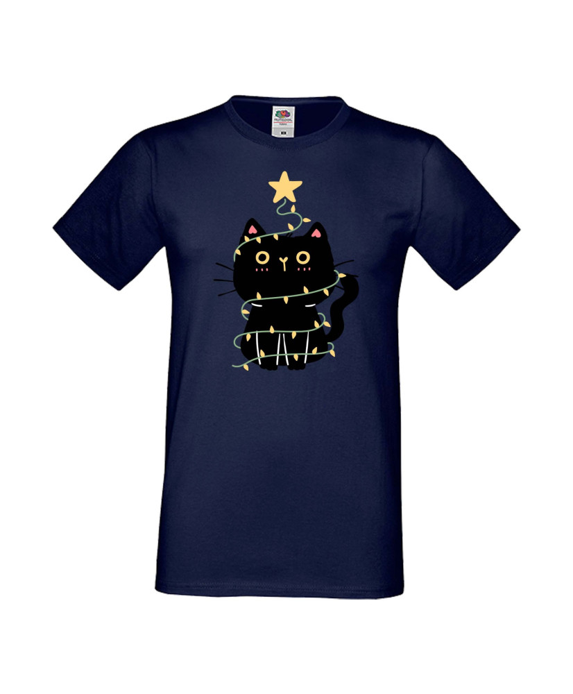 Мъжка тениска Коледа Котка Коледно дърво Black Cat Xmas Tree 2