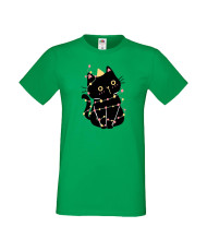 Мъжка тениска Коледа Котка Коледно дърво Black Cat Xmas Tree 1