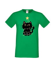 Мъжка тениска Коледа Котка Коледно дърво Black Cat Xmas Tree 2