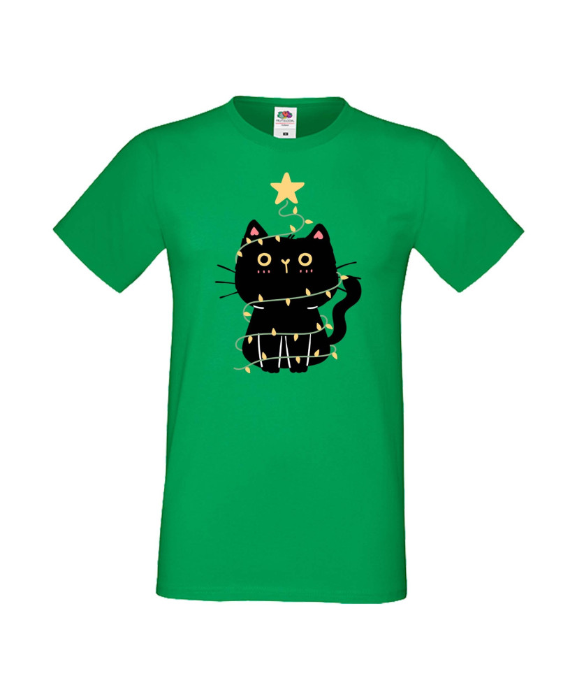 Мъжка тениска Коледа Котка Коледно дърво Black Cat Xmas Tree 2