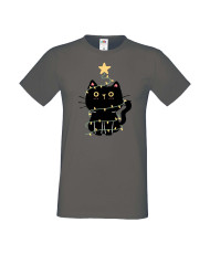 Мъжка тениска Коледа Котка Коледно дърво Black Cat Xmas Tree 2