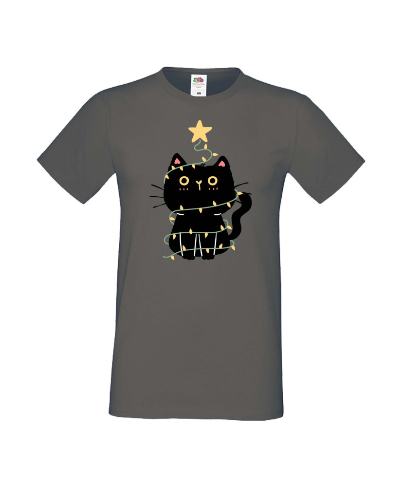 Мъжка тениска Коледа Котка Коледно дърво Black Cat Xmas Tree 2