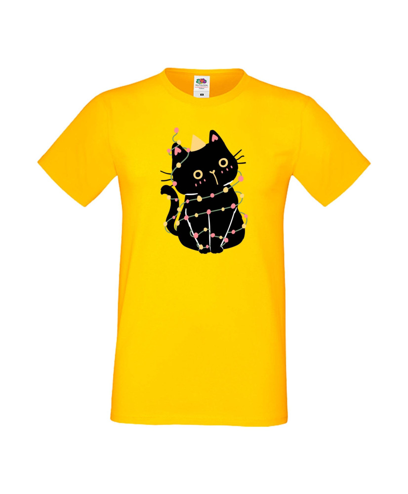 Мъжка тениска Коледа Котка Коледно дърво Black Cat Xmas Tree 1