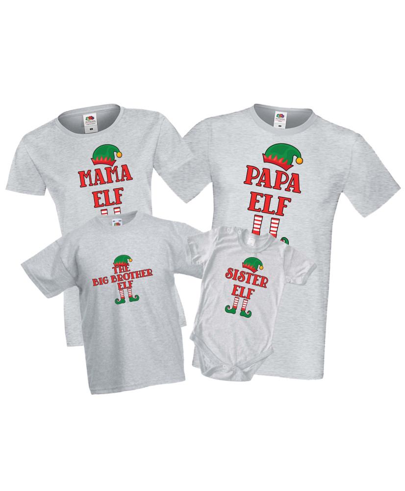 Персонализирани Коледни тениски Елфи Mommy Daddy Sister Brother Elf