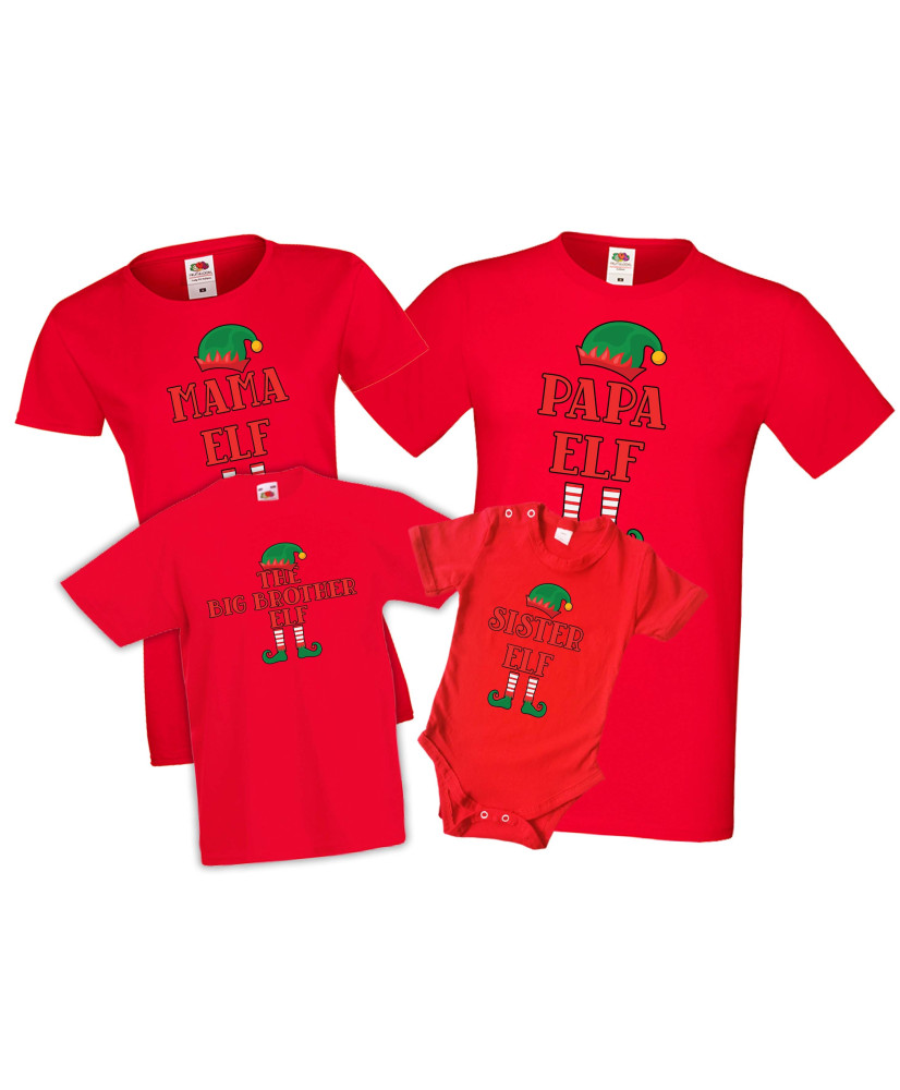 Персонализирани Коледни тениски Елфи Mommy Daddy Sister Brother Elf