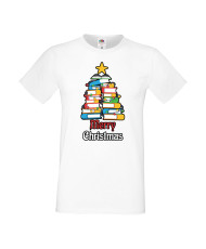 Мъжка тениска Коледа Елха от книги Весела Коледа Books Xmas Tree