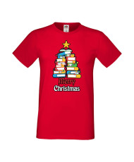 Мъжка тениска Коледа Елха от книги Весела Коледа Books Xmas Tree