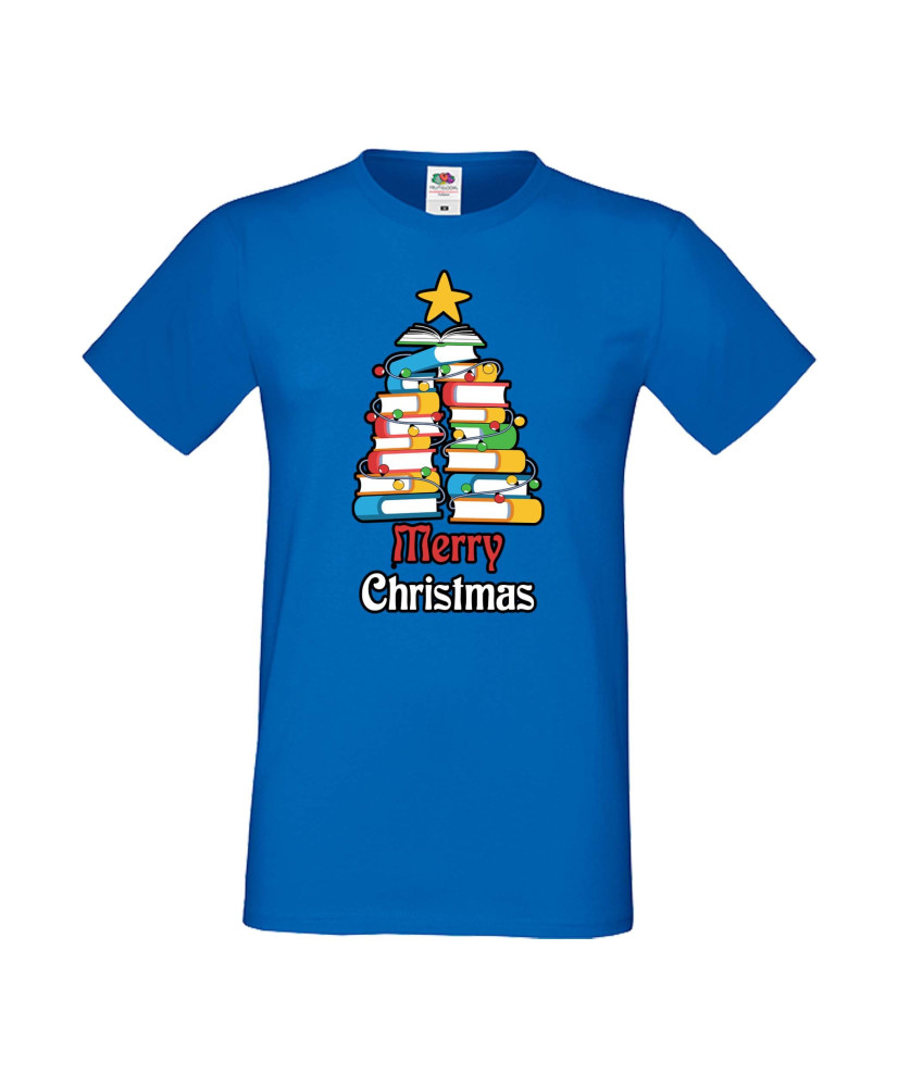 Мъжка тениска Коледа Елха от книги Весела Коледа Books Xmas Tree