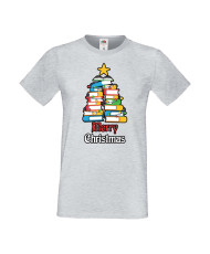 Мъжка тениска Коледа Елха от книги Весела Коледа Books Xmas Tree