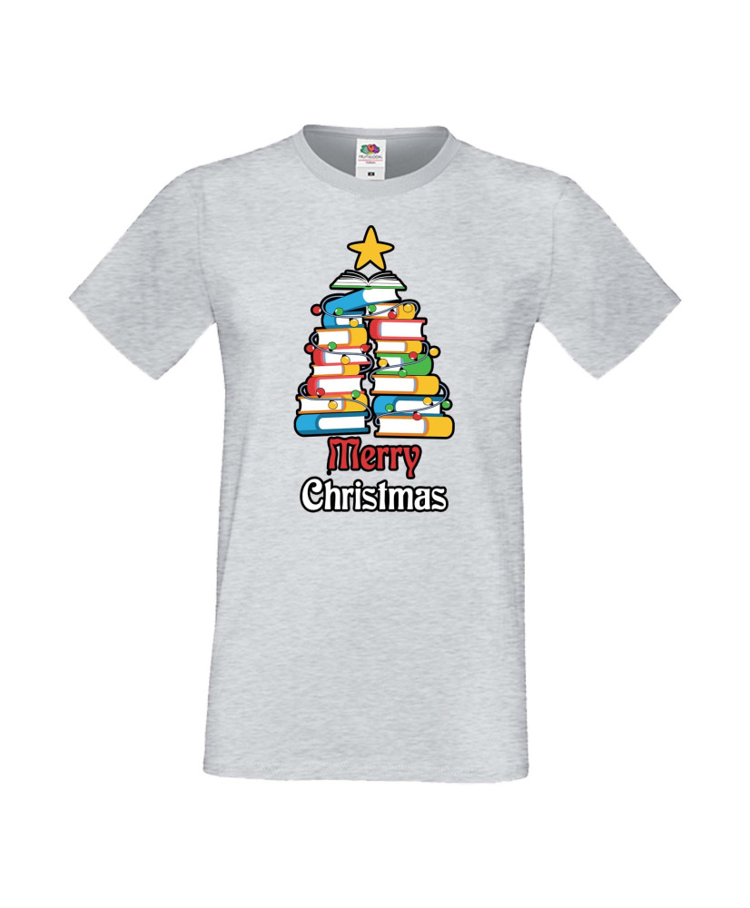 Мъжка тениска Коледа Елха от книги Весела Коледа Books Xmas Tree