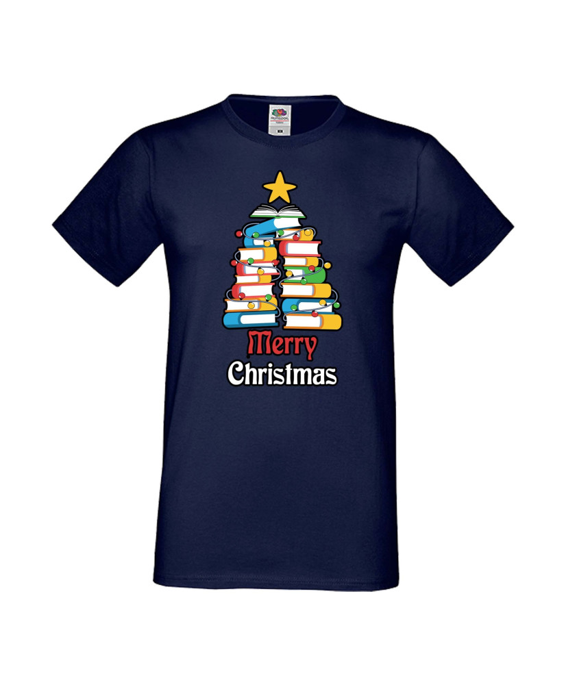 Мъжка тениска Коледа Елха от книги Весела Коледа Books Xmas Tree