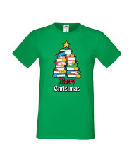 Мъжка тениска Коледа Елха от книги Весела Коледа Books Xmas Tree