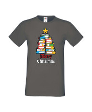 Мъжка тениска Коледа Елха от книги Весела Коледа Books Xmas Tree