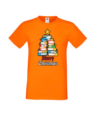 Мъжка тениска Коледа Елха от книги Весела Коледа Books Xmas Tree