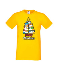 Мъжка тениска Коледа Елха от книги Весела Коледа Books Xmas Tree