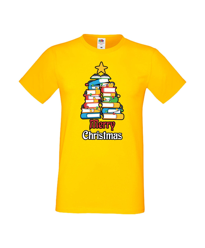 Мъжка тениска Коледа Елха от книги Весела Коледа Books Xmas Tree