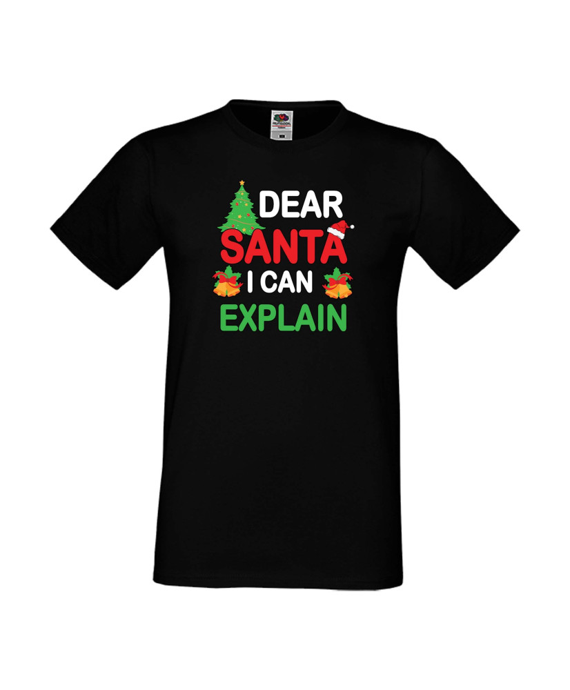 Мъжка тениска Коледа Скъпи Дядо Коледа мога да обясня Dear Santa I Can Explain