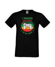 Мъжка тениска Коледа I Paused My Game To Be Here Santa's Hat Gamepad