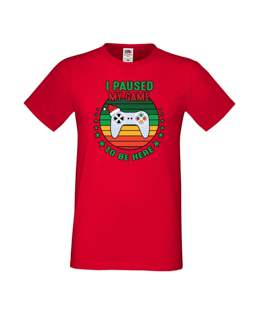 Мъжка тениска Коледа I Paused My Game To Be Here Santa's Hat Gamepad