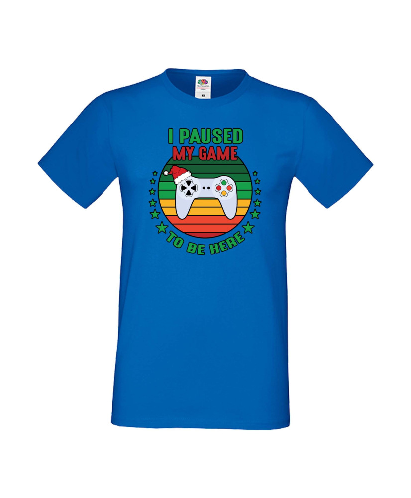 Мъжка тениска Коледа I Paused My Game To Be Here Santa's Hat Gamepad
