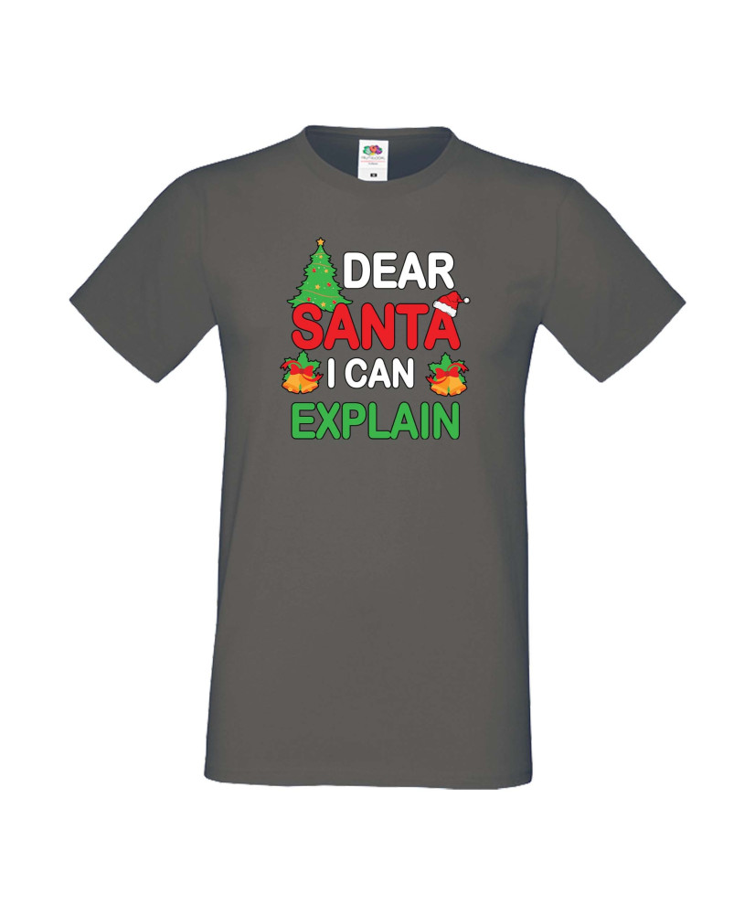 Мъжка тениска Коледа Скъпи Дядо Коледа мога да обясня Dear Santa I Can Explain