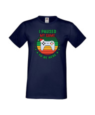 Мъжка тениска Коледа I Paused My Game To Be Here Santa's Hat Gamepad