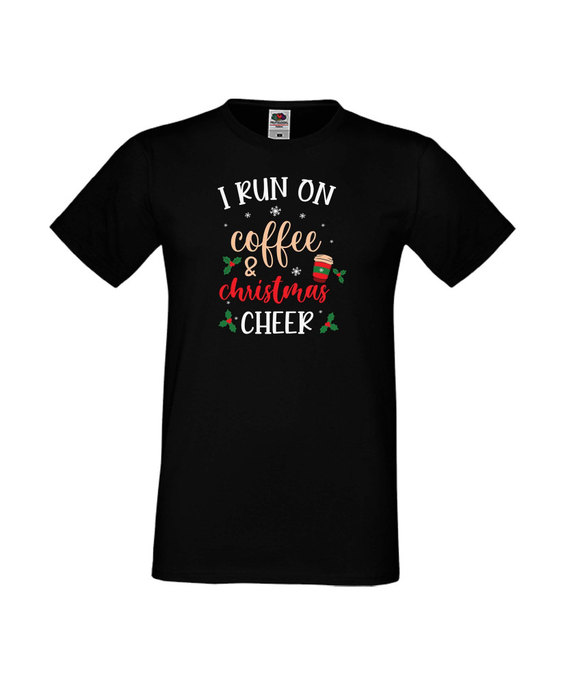 Мъжка тениска Коледа I Run On Coffee and Christmas Cheer