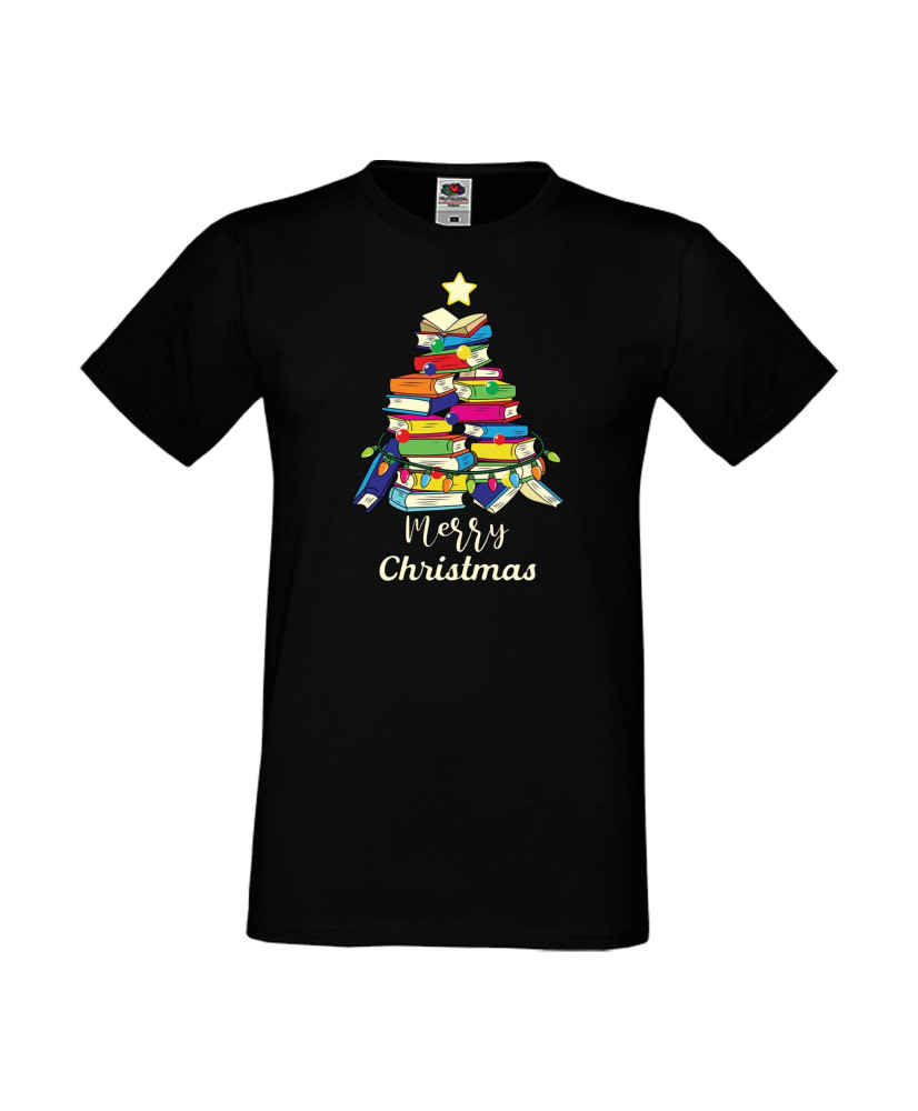 Мъжка тениска Коледа Елха от книги Весела Коледа Books Xmas Tree 2