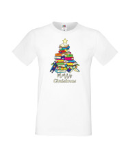Мъжка тениска Коледа Елха от книги Весела Коледа Books Xmas Tree 2