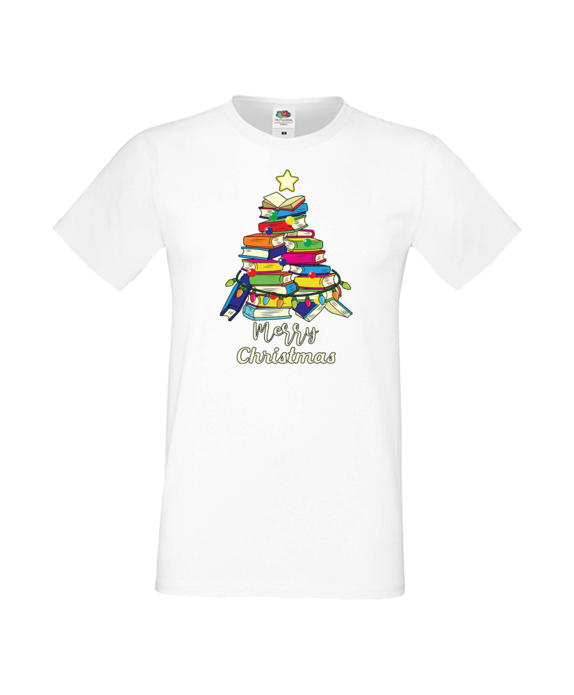 Мъжка тениска Коледа Елха от книги Весела Коледа Books Xmas Tree 2