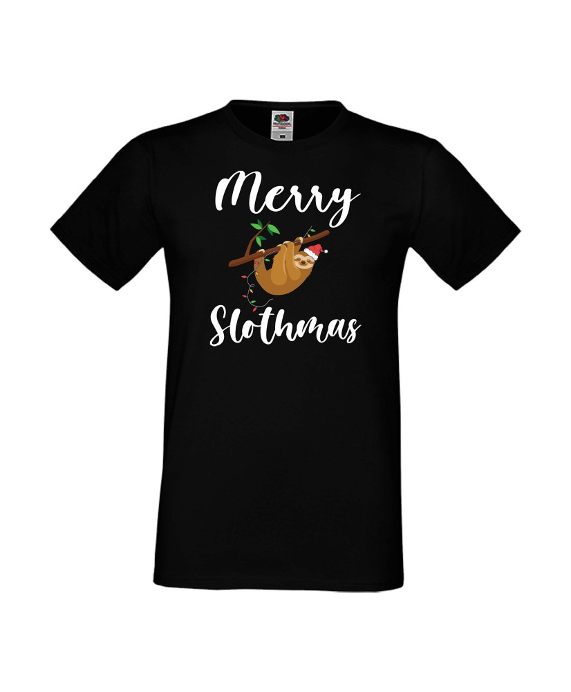 Мъжка тениска Коледа Merry Slothmas