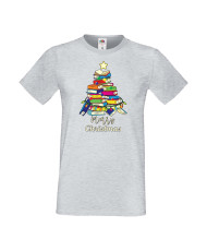 Мъжка тениска Коледа Елха от книги Весела Коледа Books Xmas Tree 2