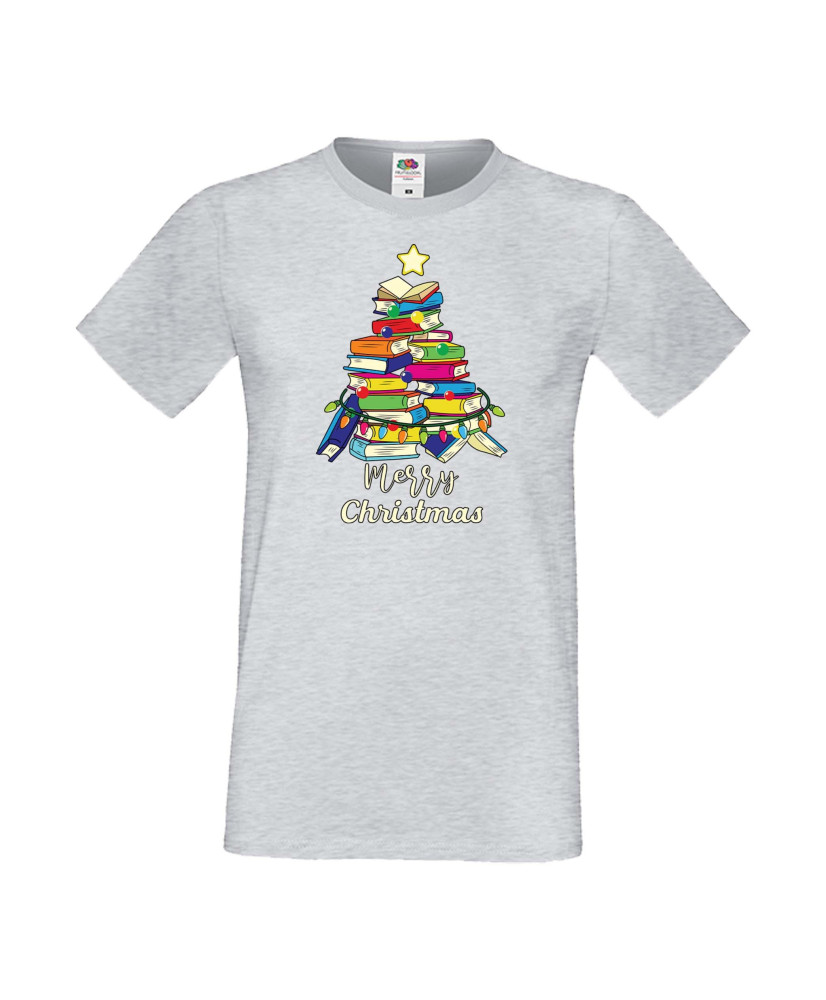 Мъжка тениска Коледа Елха от книги Весела Коледа Books Xmas Tree 2