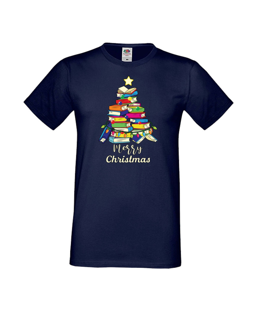 Мъжка тениска Коледа Елха от книги Весела Коледа Books Xmas Tree 2