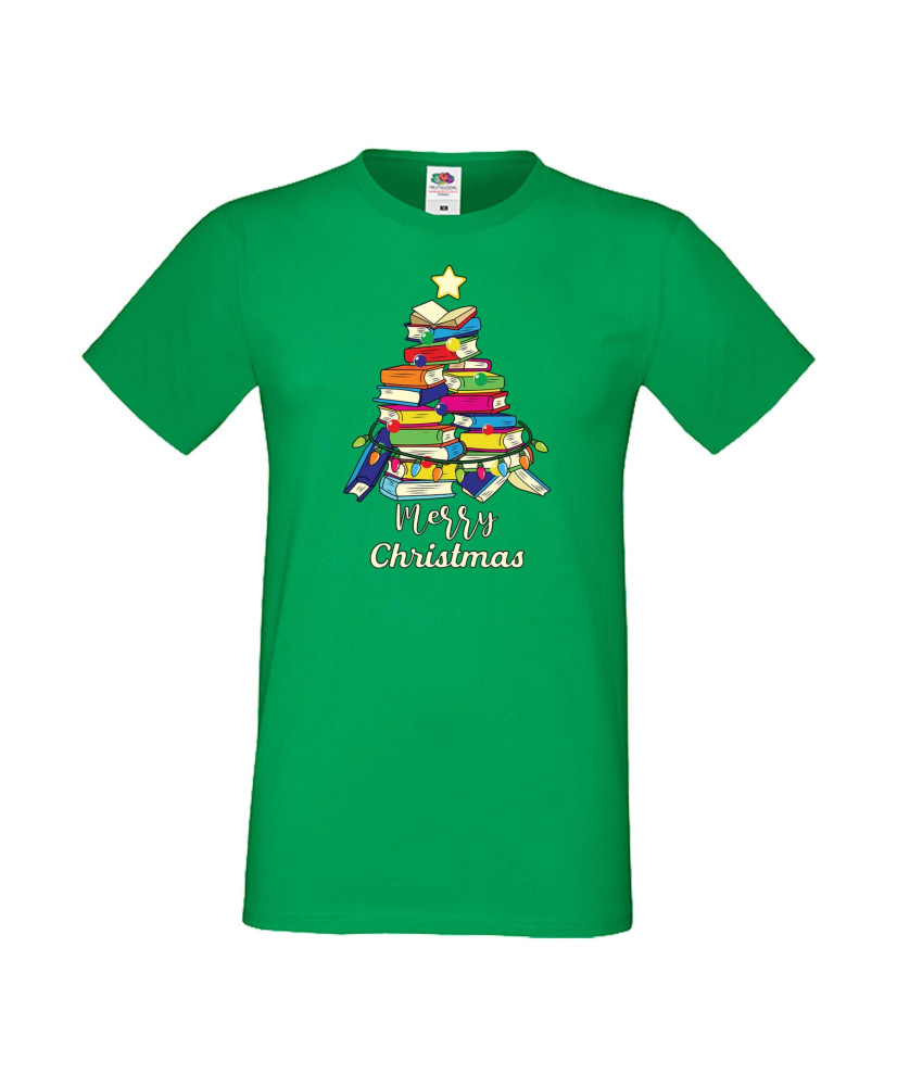 Мъжка тениска Коледа Елха от книги Весела Коледа Books Xmas Tree 2