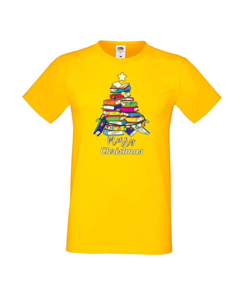 Мъжка тениска Коледа Елха от книги Весела Коледа Books Xmas Tree 2