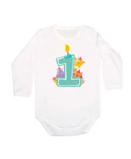 Бебешко боди First Birthday candle  Animals blue