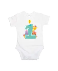 Бебешко боди First Birthday candle  Animals blue