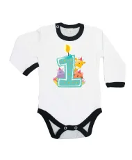 Бебешко боди First Birthday candle  Animals blue