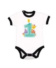Бебешко боди First Birthday candle  Animals blue